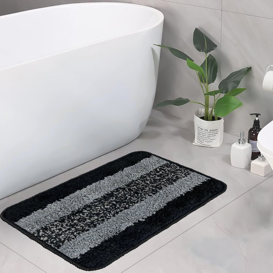 Anti-Skid Microfiber Bathroom Door Mat, Water Absorbent Floor mat (50X35cm) (Black)
