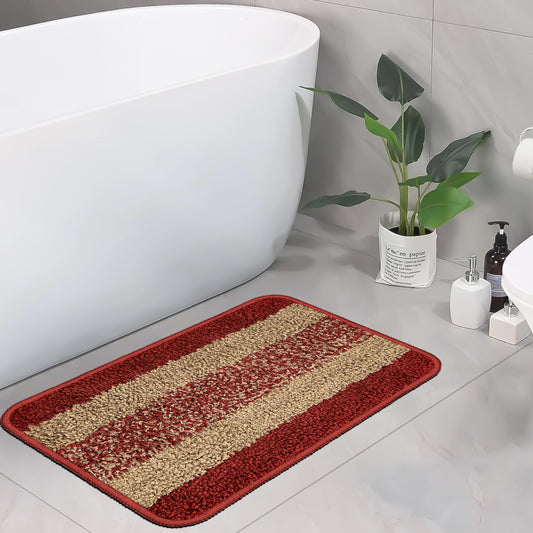 Anti-Skid Microfiber Bathroom Door Mat, Water Absorbent Floor mat (50X35cm) (Red)