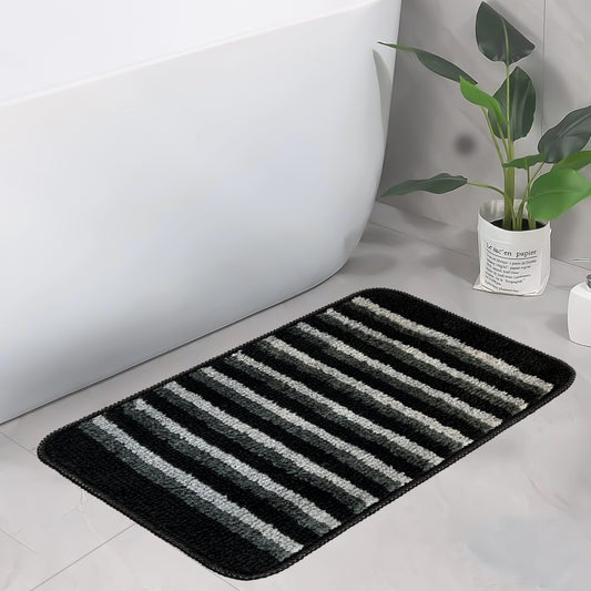 Anti-Skid Microfiber Bathroom Door Mat, Water Absorbent Floor mat (50X35cm) (Black)