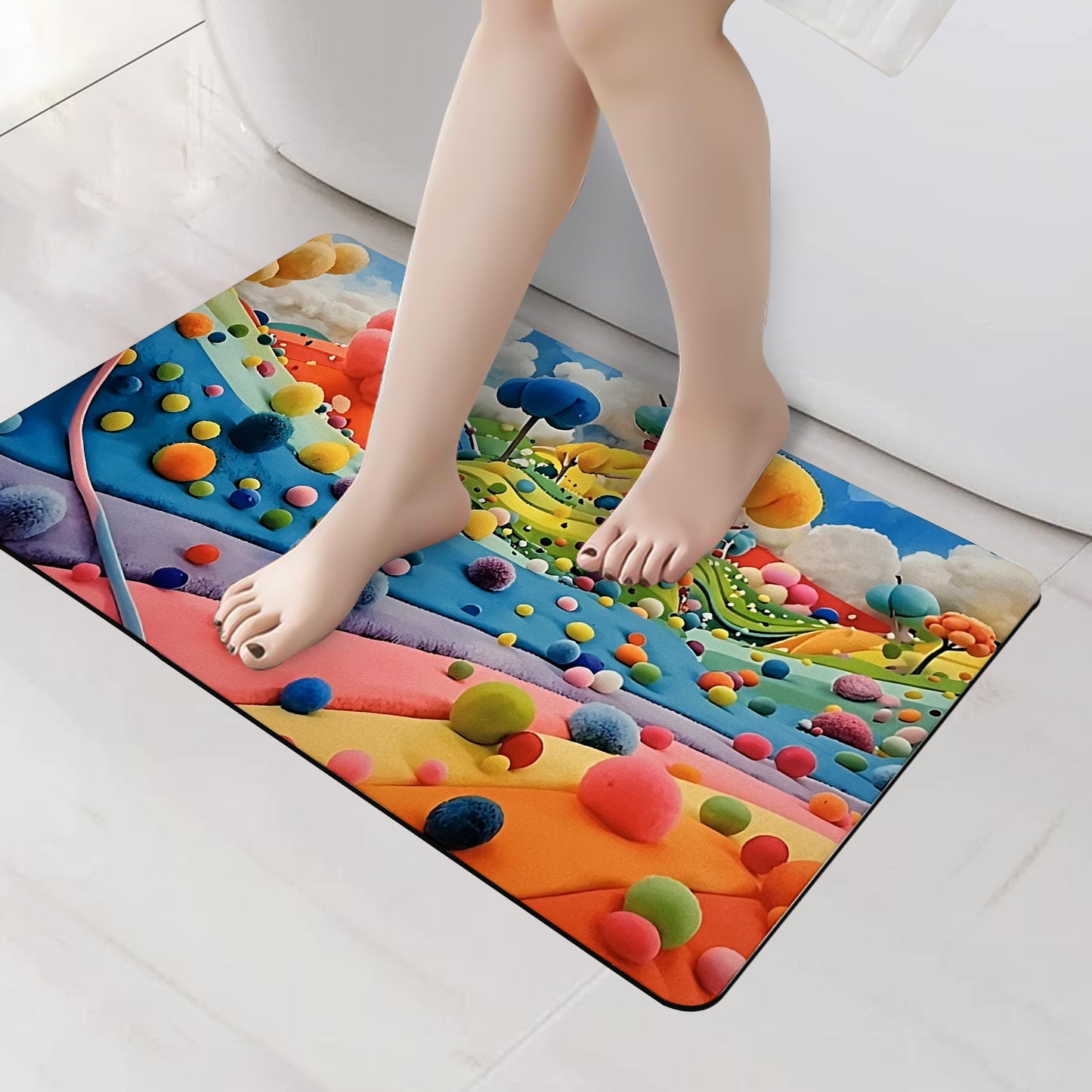 3D Leaf Print Anti-Skid Water Absorbent Bathroom Mat (40x60cm) - Green Leaf Print