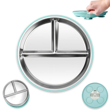 SITTELLA Stainless Steel Baby Suction Plate | Divided Toddler Feeding Plate with Strong Non-Slip Base | BPA-Free, Non-Toxic & Spill-Resistant | Blue | 1 Piece