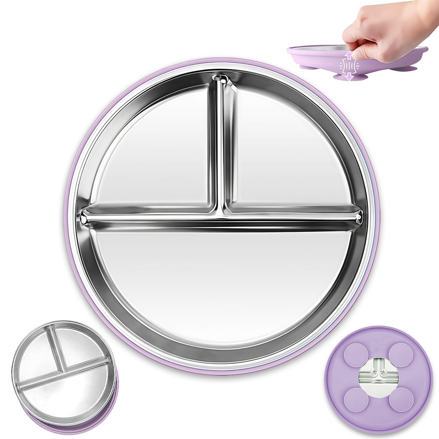 SITTELLA Stainless Steel Baby Suction Plate | Divided Toddler Feeding Plate with Strong Non-Slip Base | BPA-Free, Non-Toxic & Spill-Resistant | Blue | 1 Piece