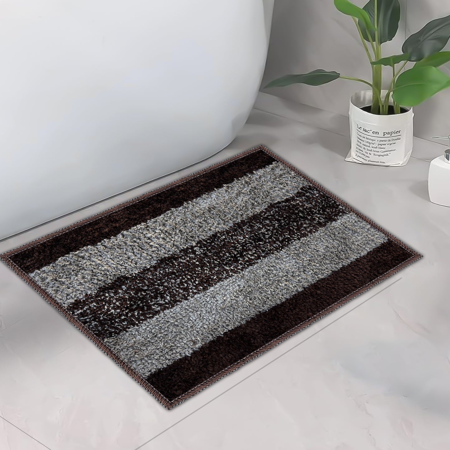 Anti-Skid Microfiber Bathroom Door Mat, Water Absorbent Floor mat (50X35cm) (Brown)