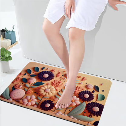 3D Flower Print Bathroom Mat, Water Absorbent Mat (40x60cm) - Pink Leaf