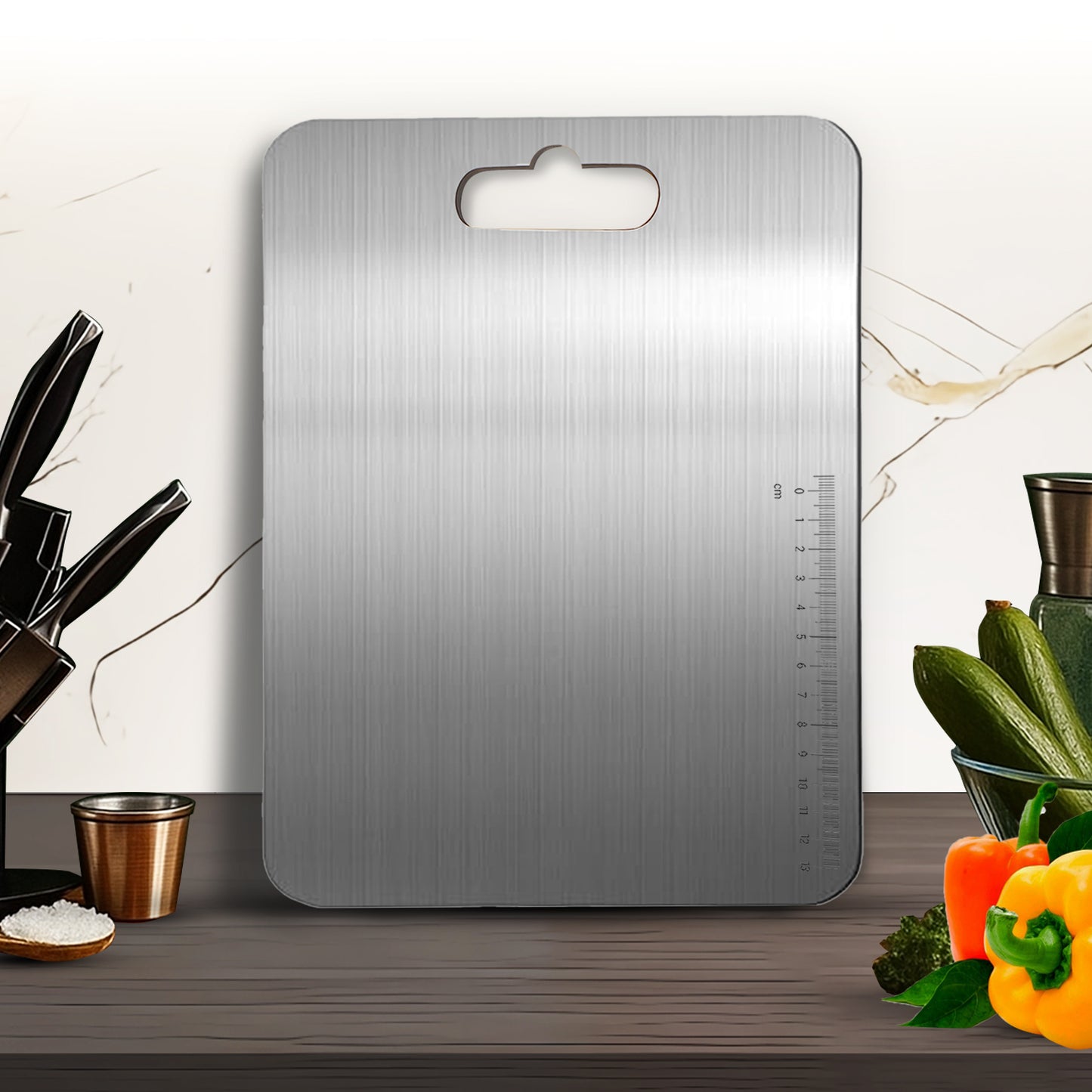 Stainless Steel Chopping Board with Handle | Compact Kitchen Cutting Board for Vegetables, Fruits & Meat | Hygienic, Anti-Slip & Easy to Clean Worktop Platform