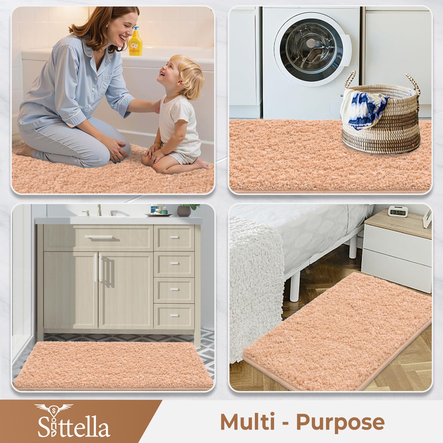 Sittella Premium Microfiber Floor Mat – Super Soft, Highly Absorbent & Quick Dry | Anti-Slip Multipurpose Mat for Bathroom, Kitchen & Bedroom (40 x 60 cm)