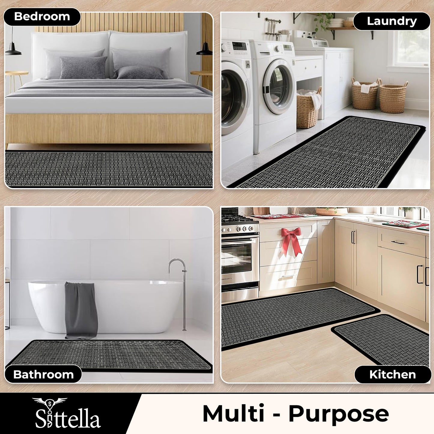 Anti-Skid Kitchen Mat Combo (2 Pcs) – Water Absorbent Rugs for Home & Kitchen, 3mm Thick Floor Mats – 120x40cm + 60x40cm