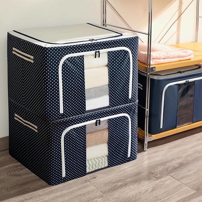 Double-Sided Zipper Wardrobe Organizer - Foldable & Durable Storage Box (Blue)