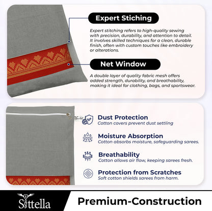 Saree Clothes Bags/Covers/Poches For Storage With Zip Closure (16 X 14 Inches, Grey