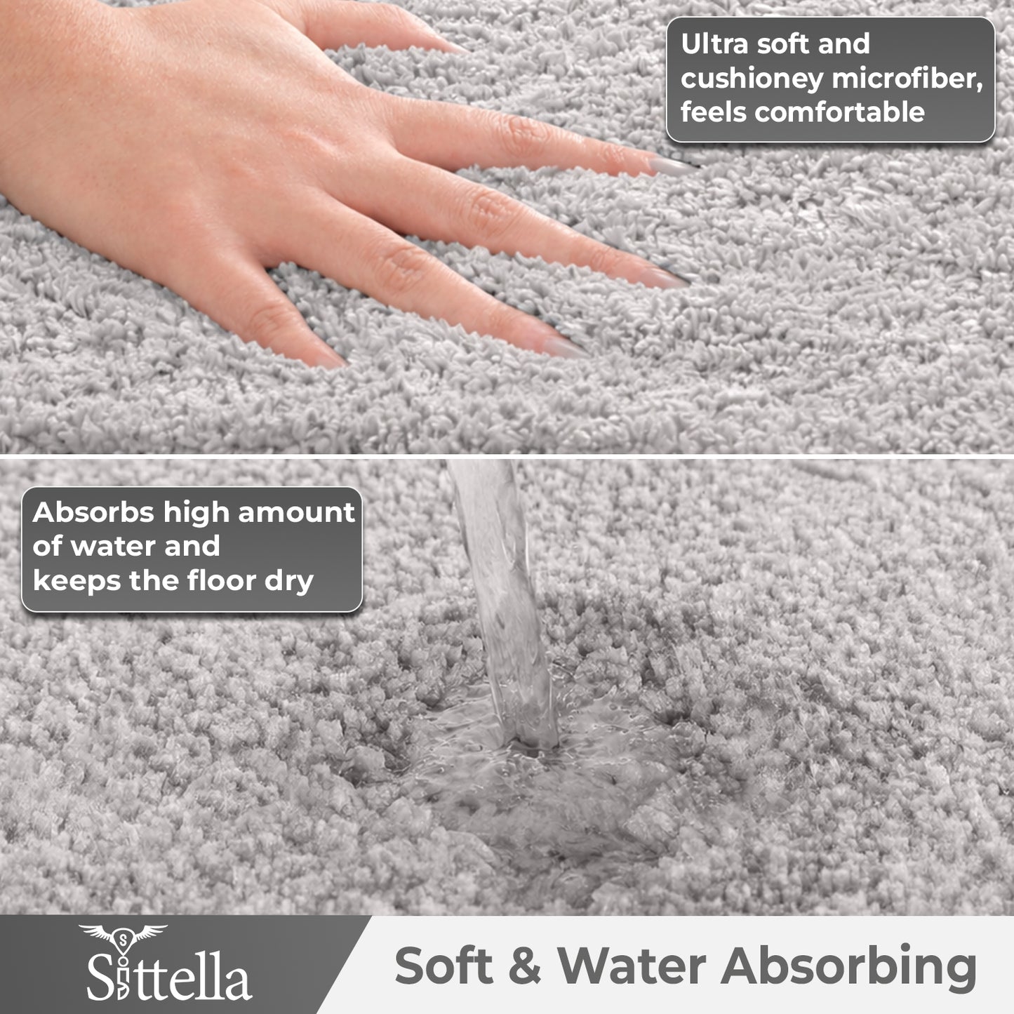 Sittella Premium Microfiber Floor Mat – Super Soft, Highly Absorbent & Quick Dry | Anti-Slip Multipurpose Mat for Bathroom, Kitchen & Bedroom (40 x 60 cm)