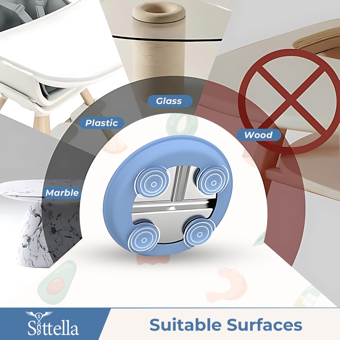 SITTELLA Stainless Steel Baby Suction Plate | Divided Toddler Feeding Plate with Strong Non-Slip Base | BPA-Free, Non-Toxic & Spill-Resistant | Blue | 1 Piece