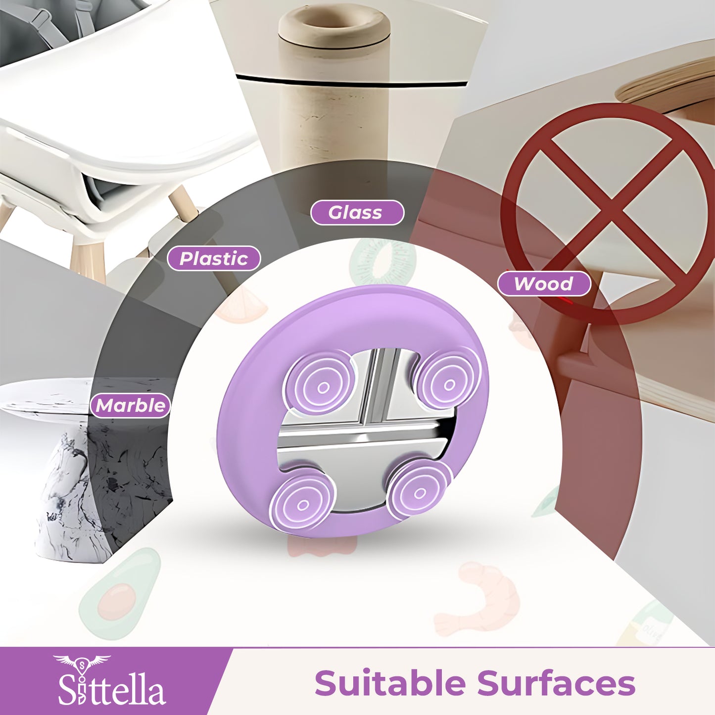 SITTELLA Stainless Steel Baby Suction Plate | Divided Toddler Feeding Plate with Strong Non-Slip Base | BPA-Free, Non-Toxic & Spill-Resistant | Purple | 1  Piece