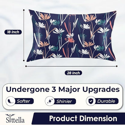 SITTELLA® Floral 600 TC Silk Pillow Covers – Set of 2 with 3 Free Satin Scrunchies – Soft Envelope Closure Pillowcases for Hair & Skin – 72x46 cm (Blue Flower)