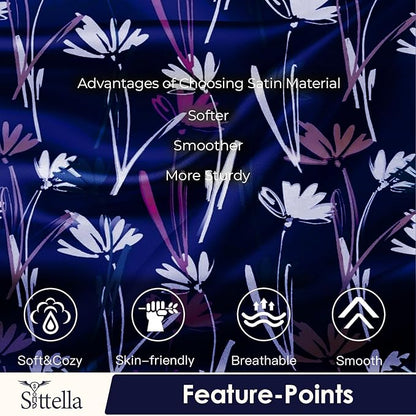 SITTELLA® Floral 600 TC Silk Pillow Covers – Set of 2 with 3 Free Satin Scrunchies – Soft Envelope Closure Pillowcases for Hair & Skin – 72x46 cm (Blue Flower)