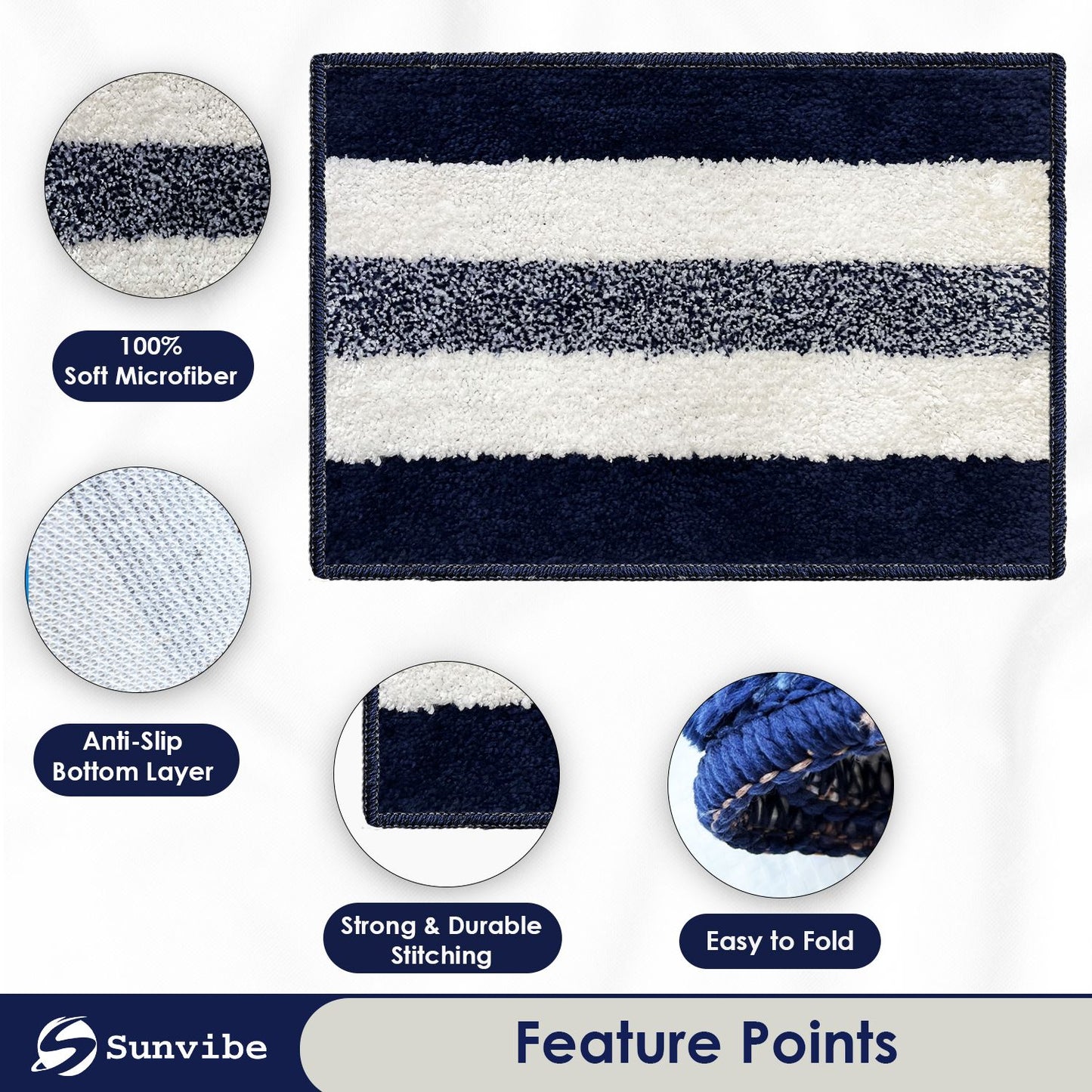Anti-Skid Microfiber Bathroom Door Mat, Water Absorbent Floor mat (50X35cm) (Blue)
