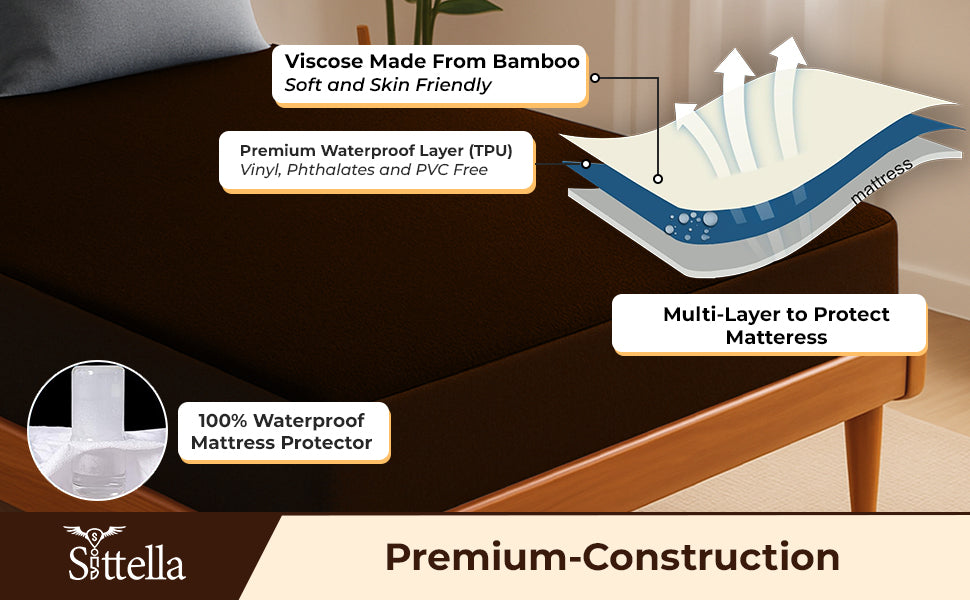 Waterproof Cotton Mattress Protector – Hypoallergenic, Soft, Breathable, Queen 78"x60", Brown