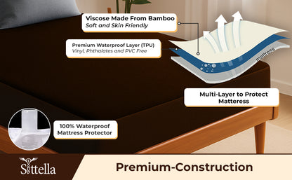 Waterproof Cotton Mattress Protector – Hypoallergenic, Soft, Breathable, Queen 78"x60", Brown