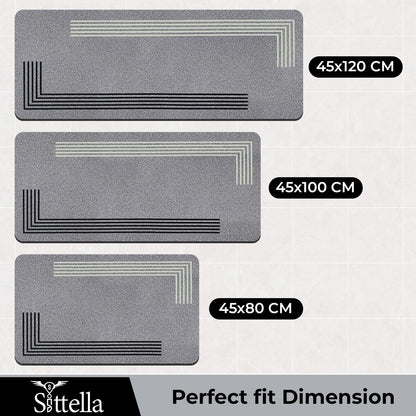 SITTELLA® Rubber Anti-Skid Kitchen Mat 45x120 cm (Grey) Water Absorbent Floor Rug, Quick Dry Carpet for Home & Kitchen