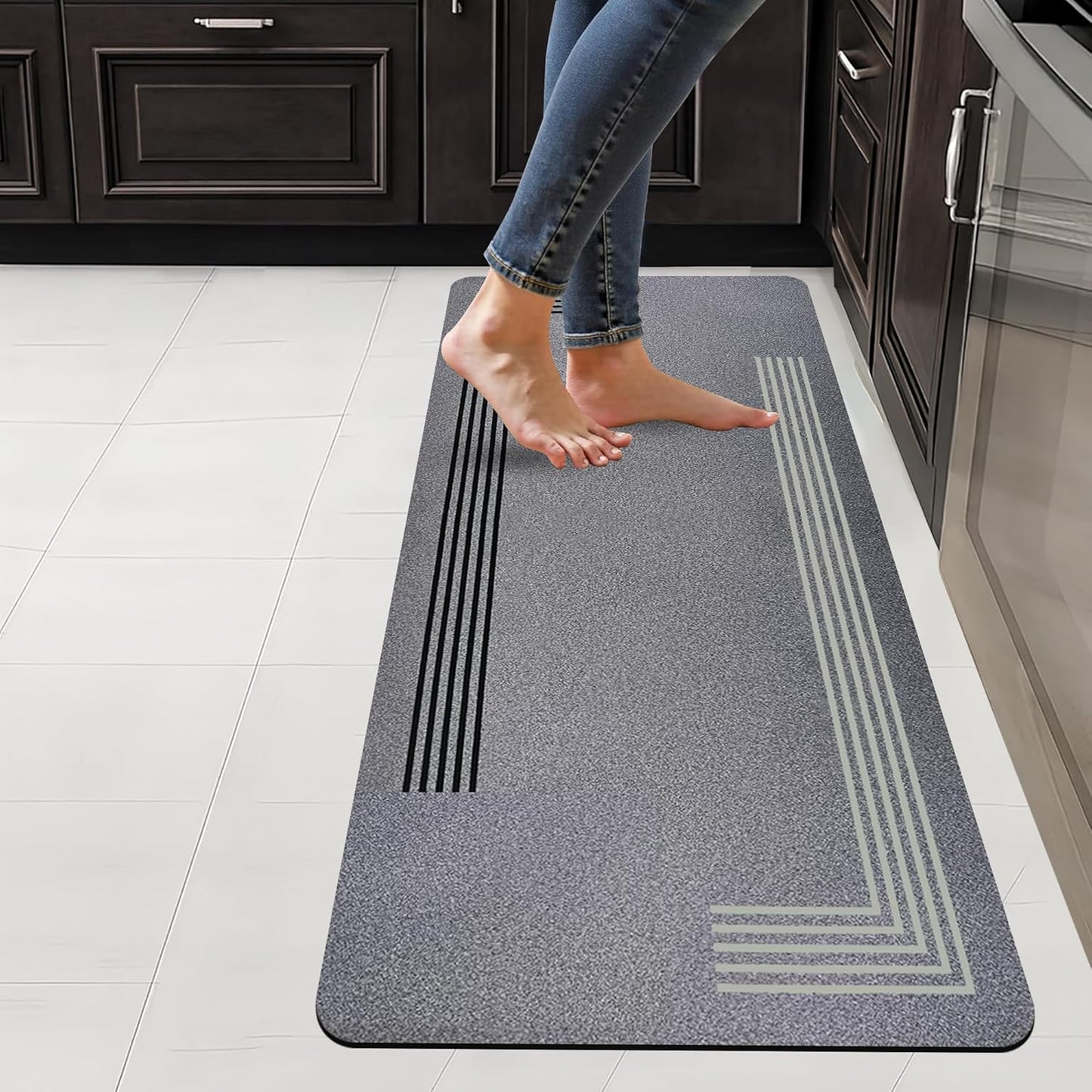 SITTELLA® Rubber Anti-Skid Kitchen Mat 45x120 cm (Grey) Water Absorbent Floor Rug, Quick Dry Carpet for Home & Kitchen