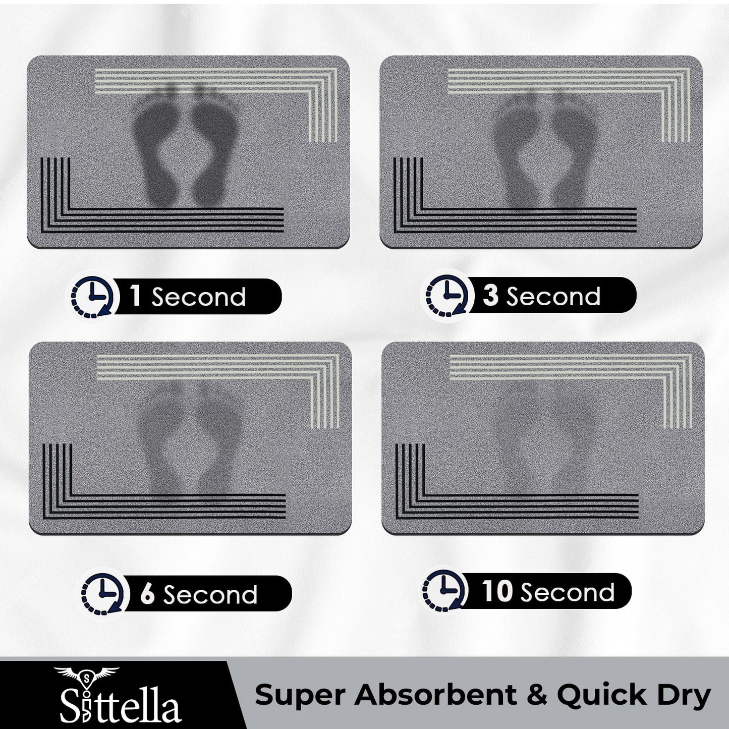 SITTELLA® Rubber Anti-Skid Kitchen Mat 45x120 cm (Grey) Water Absorbent Floor Rug, Quick Dry Carpet for Home & Kitchen
