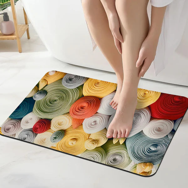 3D Abstract Print Anti-Skid Water Absorbent Bathroom Mat (40x60cm) - Yellow Flower