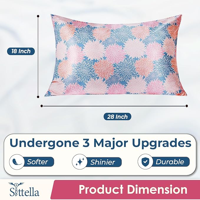 SITTELLA® Floral 600 TC Silk Pillow Covers – Set of 2 with 3 Free Satin Scrunchies – Soft Envelope Closure Pillowcases for Hair & Skin – 72x46 cm (Marigold)