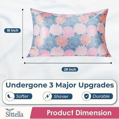 SITTELLA® Floral 600 TC Silk Pillow Covers – Set of 2 with 3 Free Satin Scrunchies – Soft Envelope Closure Pillowcases for Hair & Skin – 72x46 cm (Marigold)