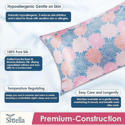 SITTELLA® Floral 600 TC Silk Pillow Covers – Set of 2 with 3 Free Satin Scrunchies – Soft Envelope Closure Pillowcases for Hair & Skin – 72x46 cm (Marigold)