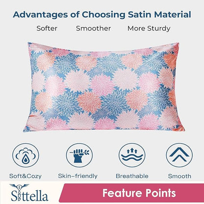 SITTELLA® Floral 600 TC Silk Pillow Covers – Set of 2 with 3 Free Satin Scrunchies – Soft Envelope Closure Pillowcases for Hair & Skin – 72x46 cm (Marigold)