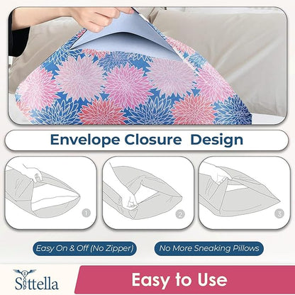 SITTELLA® Floral 600 TC Silk Pillow Covers – Set of 2 with 3 Free Satin Scrunchies – Soft Envelope Closure Pillowcases for Hair & Skin – 72x46 cm (Marigold)