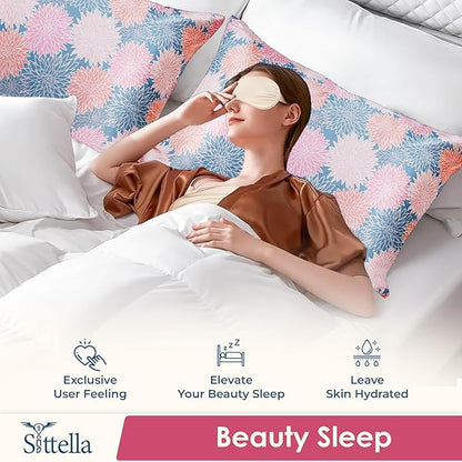 SITTELLA® Floral 600 TC Silk Pillow Covers – Set of 2 with 3 Free Satin Scrunchies – Soft Envelope Closure Pillowcases for Hair & Skin – 72x46 cm (Marigold)