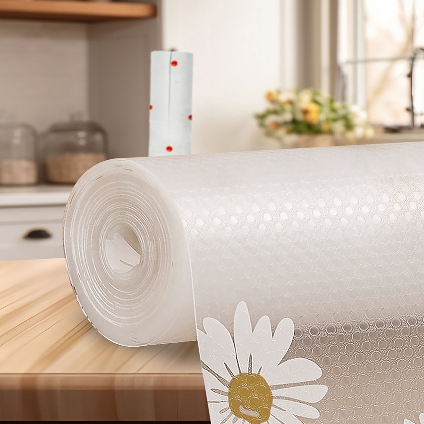 Drawer Mat Multi-Purpose EVA Non-Slip Waterproof Kitchen & Bathroom Shelf Liner (White-sunflower_