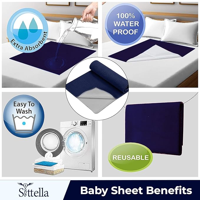 SITTELLA® Baby Waterproof Mattress Protector Sheet 70×50 cm – Quick Dry Washable (Navy Blue