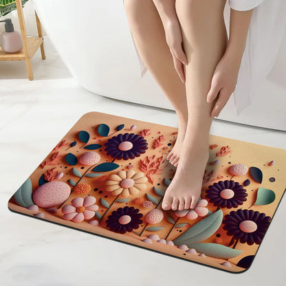 3D Abstract Print Anti-Skid Water Absorbent Bathroom Mat (40x60cm) - Yellow Flower
