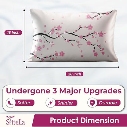 SITTELLA® Floral 600 TC Silk Pillow Covers – Set of 2 with 3 Free Satin Scrunchies – Soft Envelope Closure Pillowcases for Hair & Skin – 72x46 cm (White-Flower)