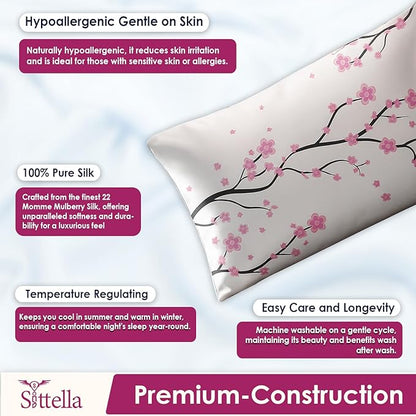 SITTELLA® Floral 600 TC Silk Pillow Covers – Set of 2 with 3 Free Satin Scrunchies – Soft Envelope Closure Pillowcases for Hair & Skin – 72x46 cm (White-Flower)